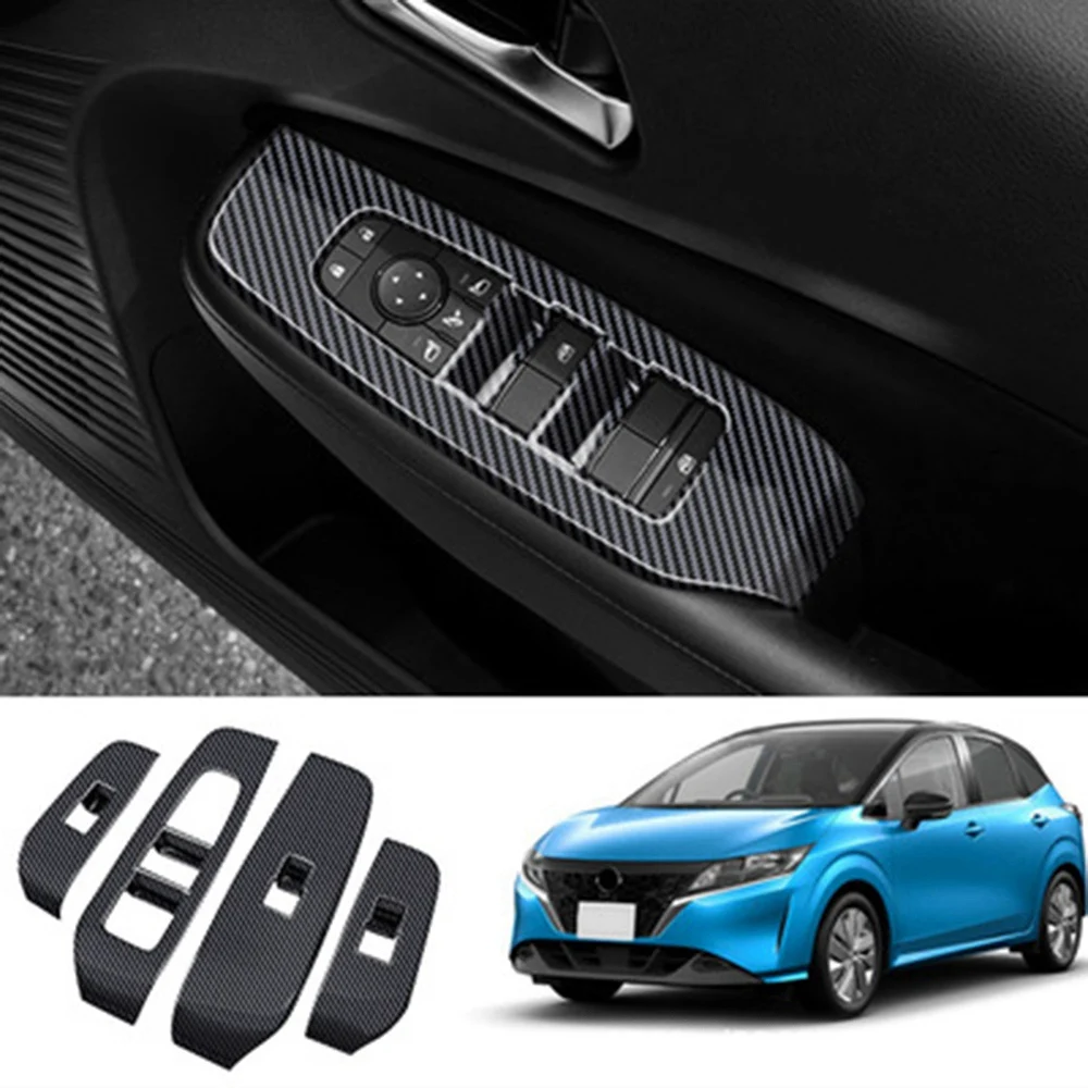 Car Window Glass Lifter Panel Switch Window Control Lifter Panel Cover for Nissan NOTE E13 2020-2021 Carbon Fiber