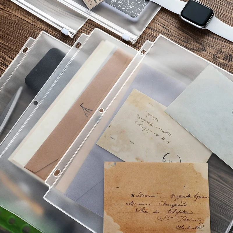 12Pcs Binder Pouch Loose Leaf Filing Document Storage Bags 11.4In X 9.4In Waterproof PVC Binder Pockets For 3-Ring Binder