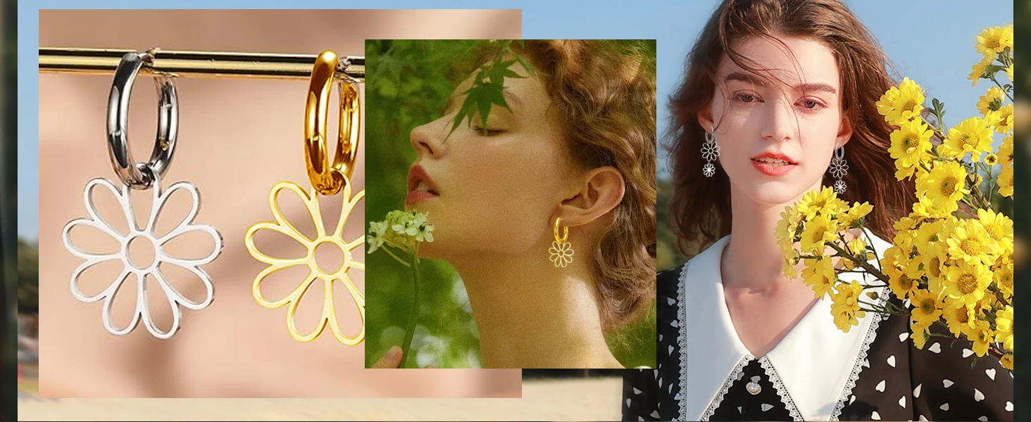 EUEAVAN 5 stücke Edelstahl Blume Charms Blüte Pflanze Anhänger Frauen Halskette Ohrringe Armband DIY Handwerk Zubehör Großhandel – Detail 7