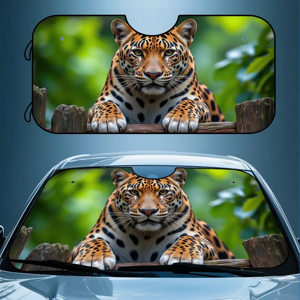 

1pc, For JAGUAR Wildlife Animal Portrait Patterned Front Car Windshield Sun Shade, Practical And Elegant Interior Accessory, Kee