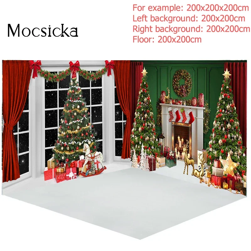 Mocsicka Christmas Photo Background Interior Fireplace Xmas Tree Backdrop Children Portrait Studio Photography Portfolio Props