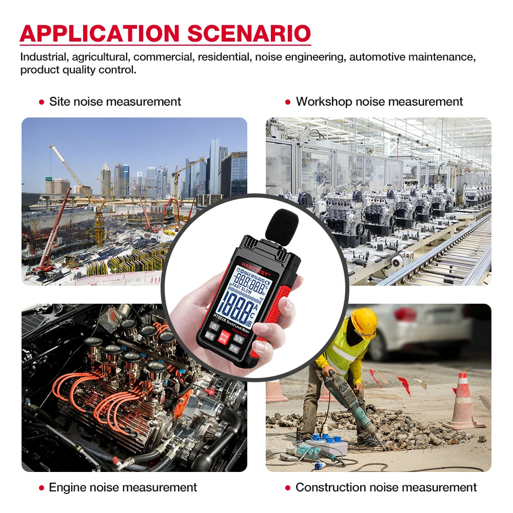 HABOTEST HT602 miernik poziomu dźwięku cyfrowy ręczny miernik DB Sonometros miernik poziomu dźwięku 30-130dB decybels Mini miernik dźwięku