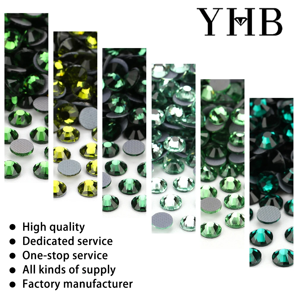 YHB High Quality Green Color Flatback Hotfix Rhinestones For Shoes Bags Fabric Garment Decoration DiY Jewelry Accessories