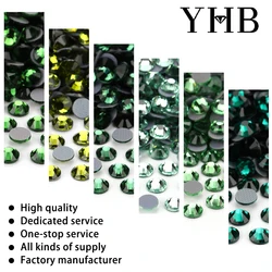 Yhb-高品質の緑のフラットカラーのクリスタル,靴のバッグの装飾,ジュエリーアクセサリー用のラインストーン