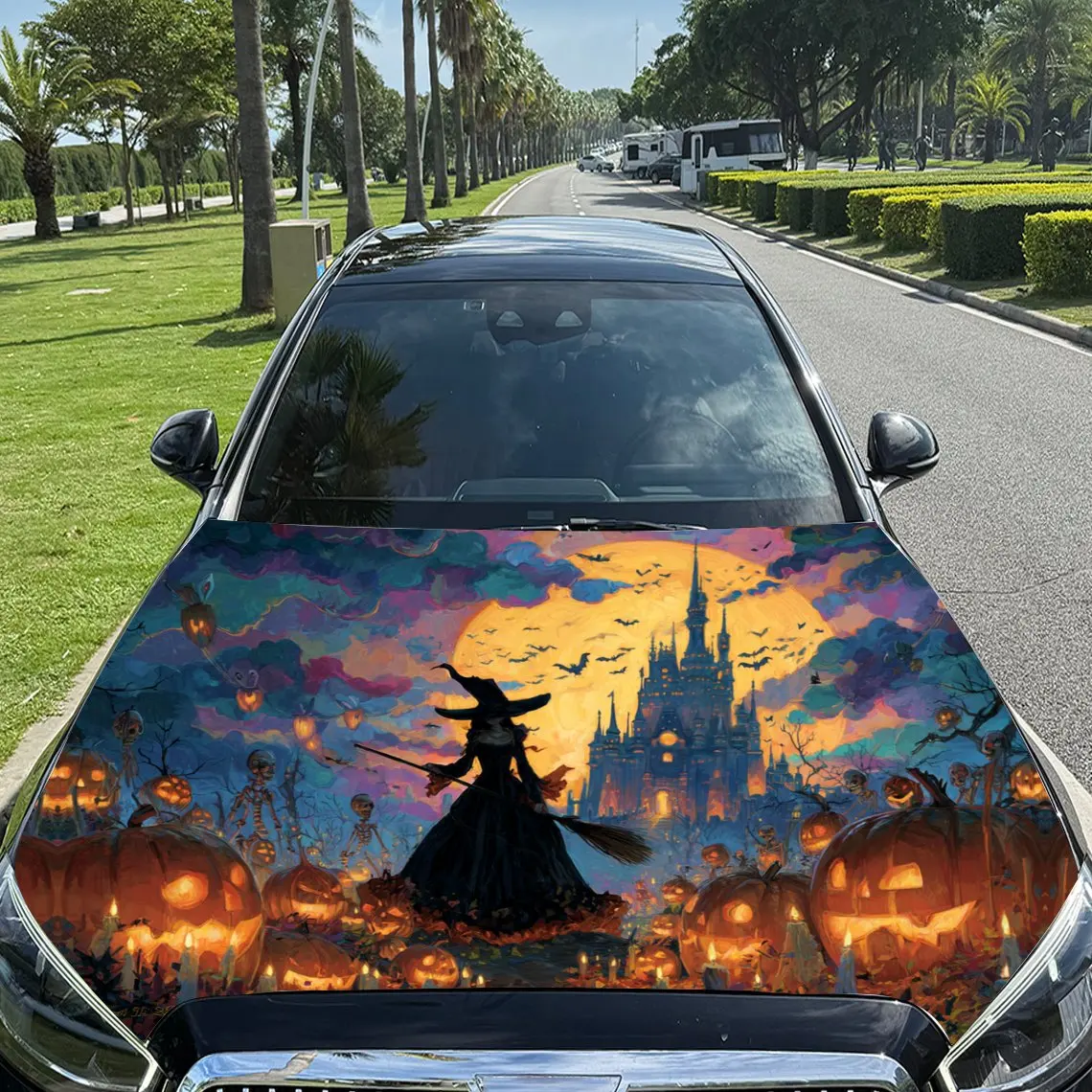 

Виниловая пленка для автомобиля «Замок Хэллоуина и ведьмы», водонепроницаемая наклейка на капот автомобиля из ПВХ, самоклеящаяся устойчивая к царапинам наклейка
