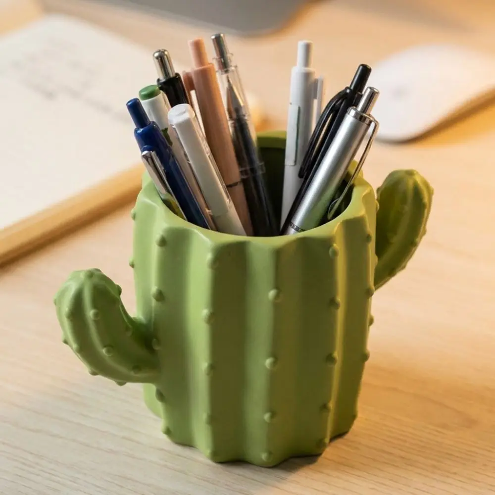 3D Printed Cactus Pen Holder Green Plant Ins Style Greenery Pencil Holder Funny Simulation Makeup Brush Organizer Desk Accessory