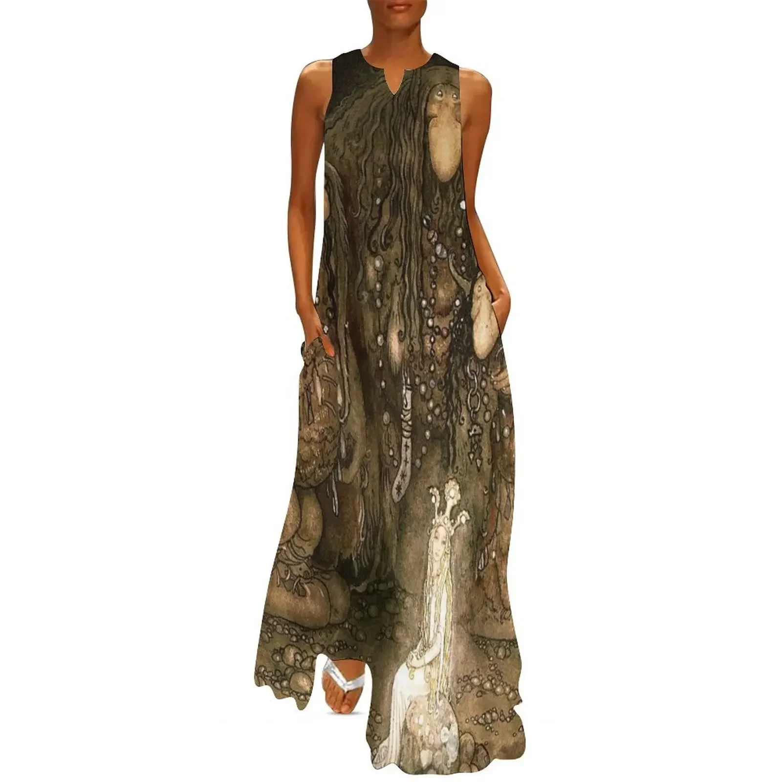 

Princess and the Trolls Vintage John Bauer fantasy artwork Long Dress women evening dress Dress