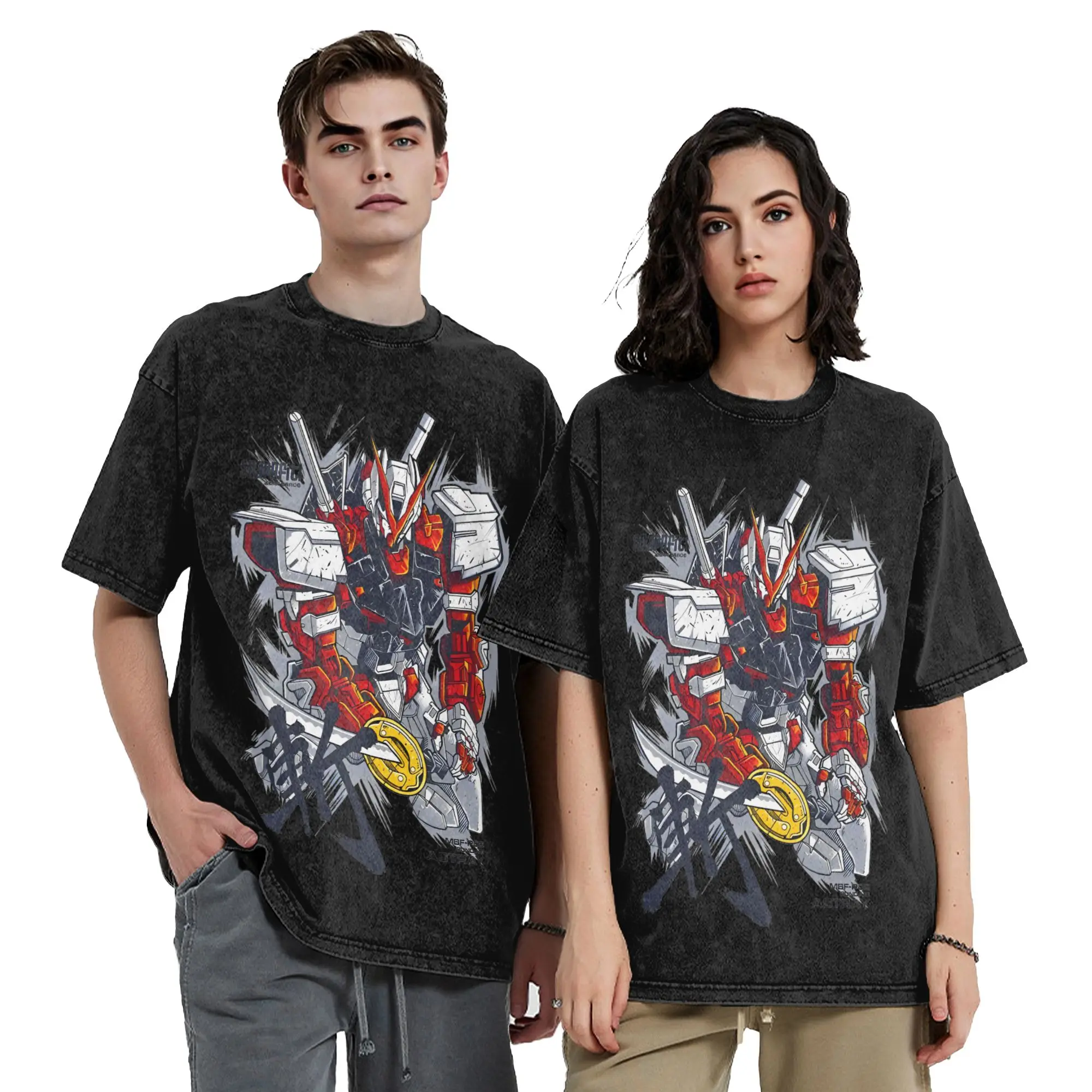 Gundams Robot Astray Red Frame Vintage Washed T Shirts 100% Cotton Unique T-Shirt Round Collar  Tees Short Sleeve Clothes