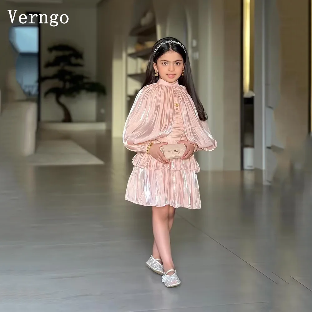 

Verngo Pink Shiny Satin Mini Girl Girl Birthday Party Dress Modest Kid Prom Dress Child Ceremony Girl Dress Customized