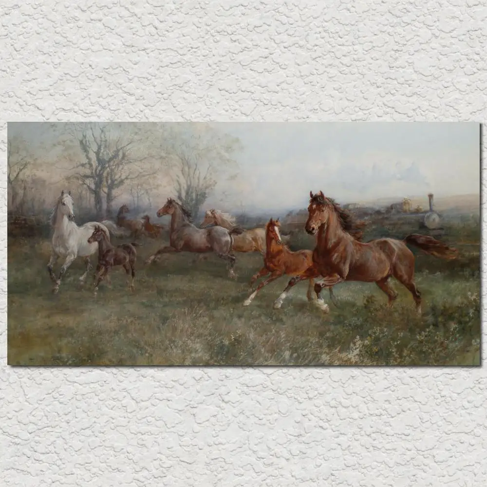 Large Canvas Art Running Horses Oil Painting Hand Painted Living Room Wall Decor Heywood Hardy Landscape Artwork High Quality