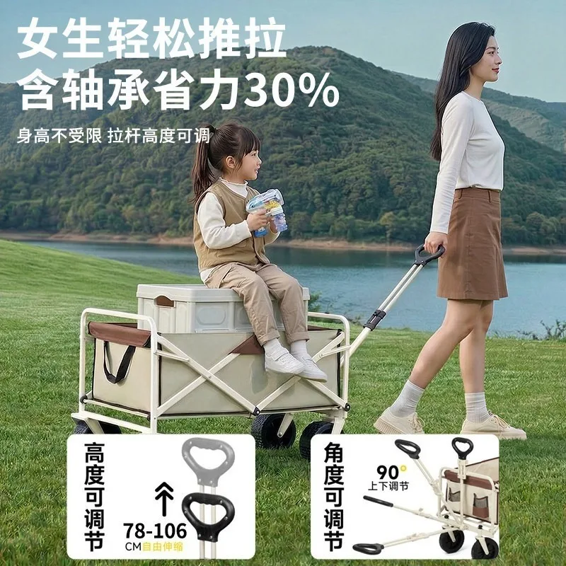 Folding Camping Wagon with Tabletop, Large Portable Trolley Cart for Picnic, Camping, Street Vending