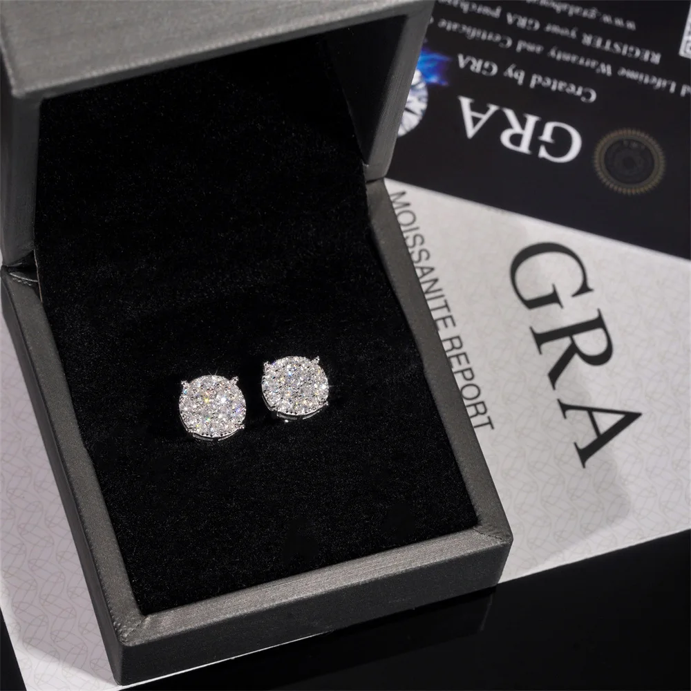 Full Moissanite D Color  Women's Men Hip-hop Earrings 925 Silver Screw Ear Stud High Quality Fine Jewelry for Women  Gift
