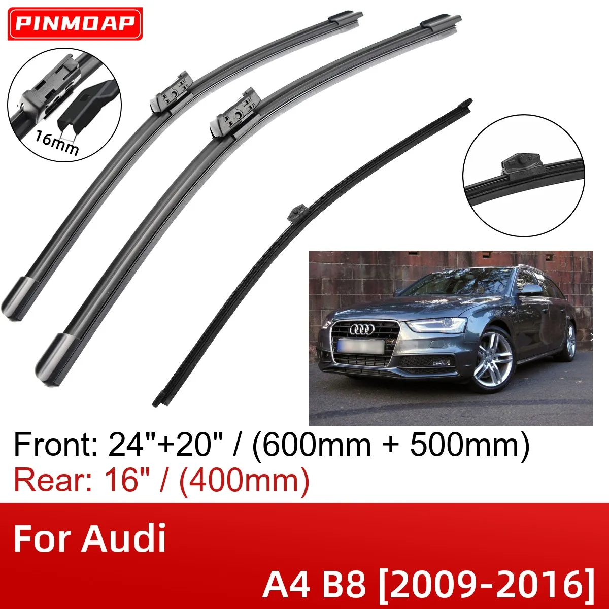 

Для Audi A4 B8 2009-2016 24 "+ 20" + 16 "передние и задние щетки стеклоочистителя, аксессуары для резаков 2009 2010 2011 2012 2013 2014 2015 2016