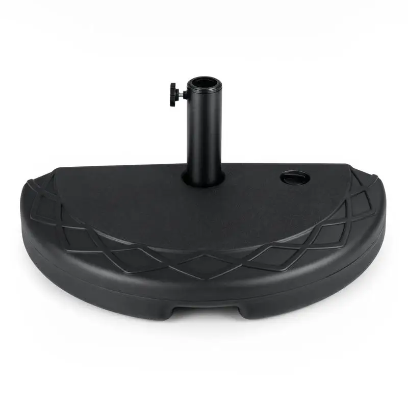 Half Round Patio Umbrella Base, Water Or Sand Fillable Weighted Stand, Fits 38-48mm Pole, With Rotating Locking Knob, For Wall Leaning On Balcony, Black