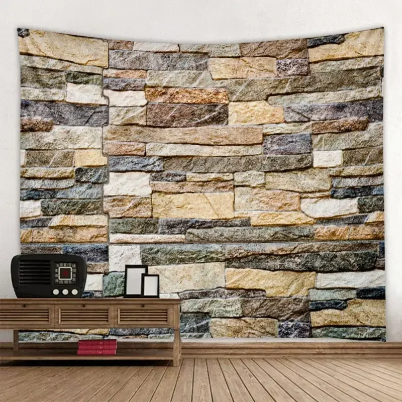 Vintage Make Old Stone Rock Wall Printed Tapestry Wall Hanging Natural Scenery Wall Tapestry for Bedroom Living Room Decorations