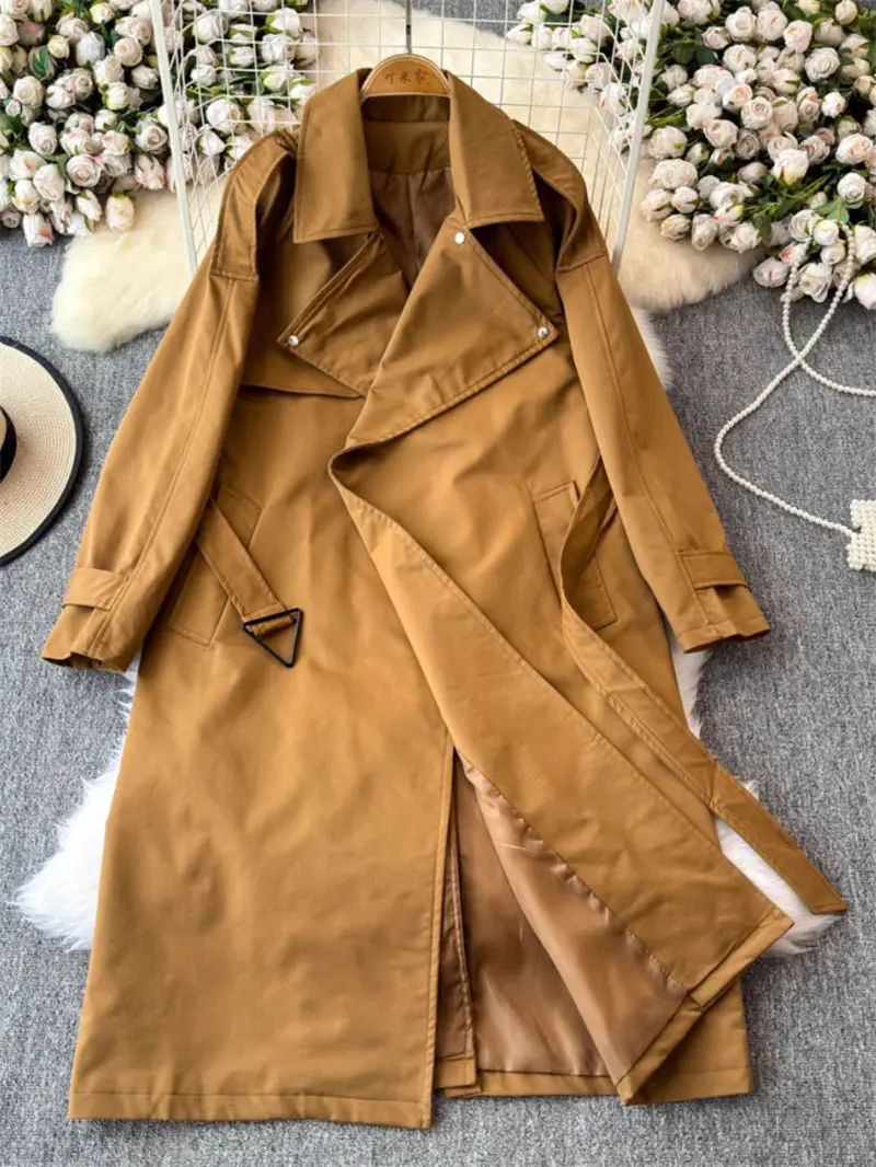 Autumn Lace Up Long Coat Women 2024 Premium Big Collar Korean Loose Trench Coat Fashion Classic Windbreaker Outerwear k2489