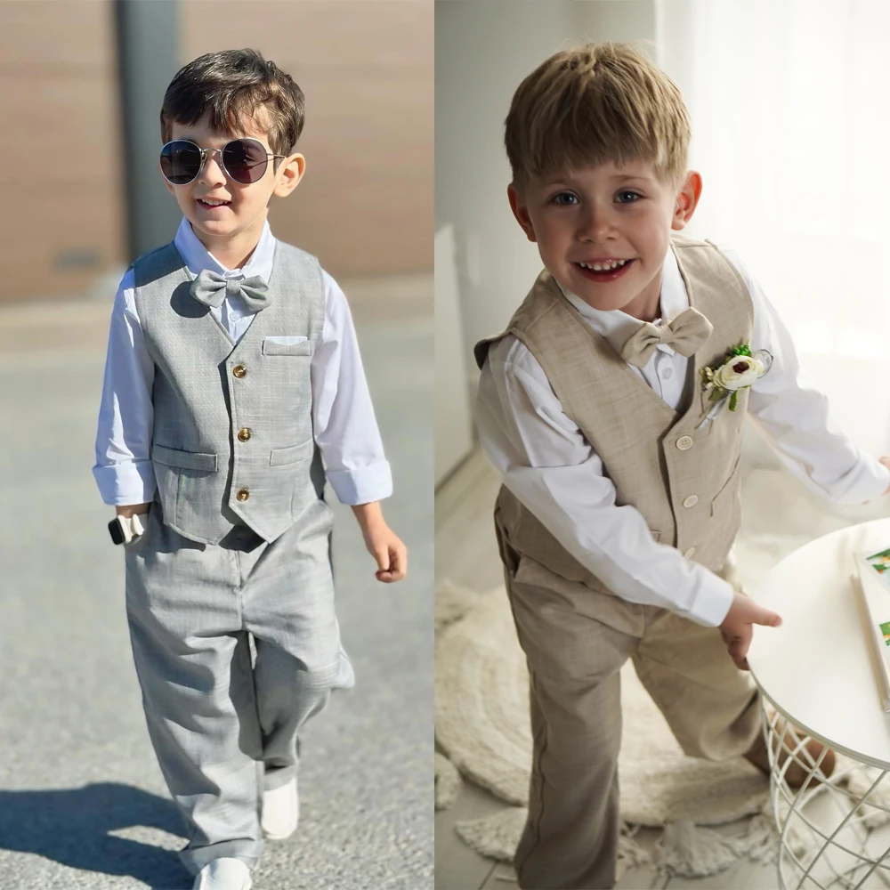 LOlanta 5Pcs Kids Baby Boys Formal Wedding Ring Bearer Outfits Toddler Gentleman Bowtie Vest Guest Suits Dress Shirt Pants Set