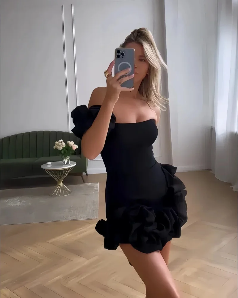 One Shoulder Homecoming Dresses for Teens Sexy Wrap Ruffles Short Formal Cocktail Party Dress Mini Length Women Birthday Dress