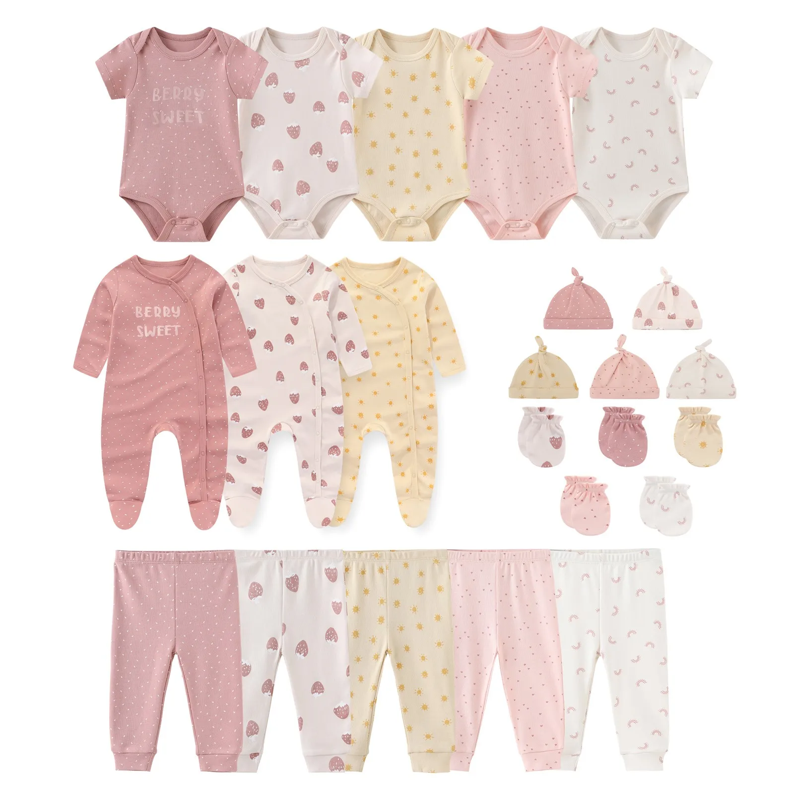 kiddiezoom 23 Pcs Newborn Clothing Sets100%Cotton Baby Bodysuit+Rompers+Pant+Hat+Gloves Boy Girl Infant Clothes Gift