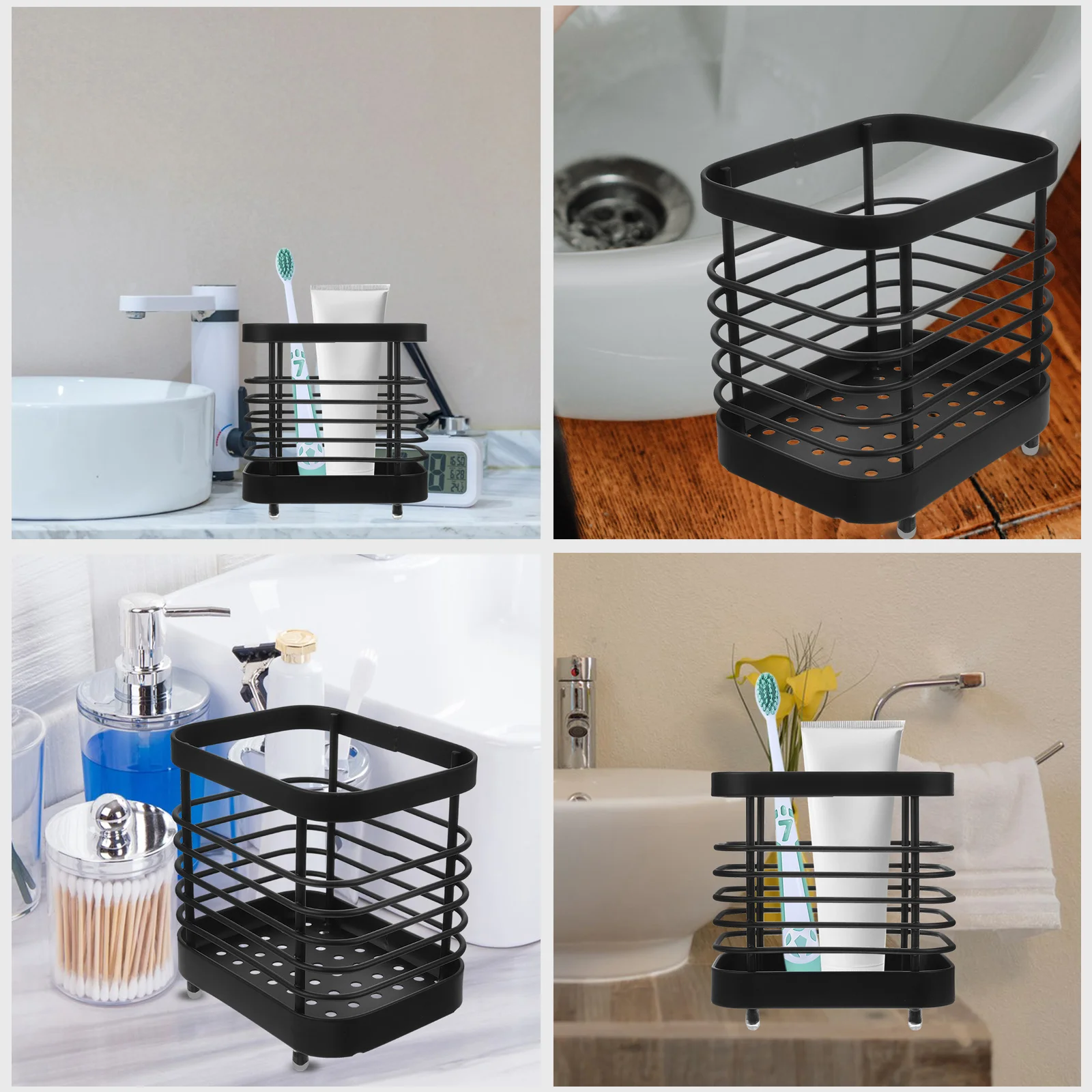 

Stainless Steel Shelf Metal Toothbrush Holder Case Bathroom Stand Home Holders Multi-functional Organizer Countertop