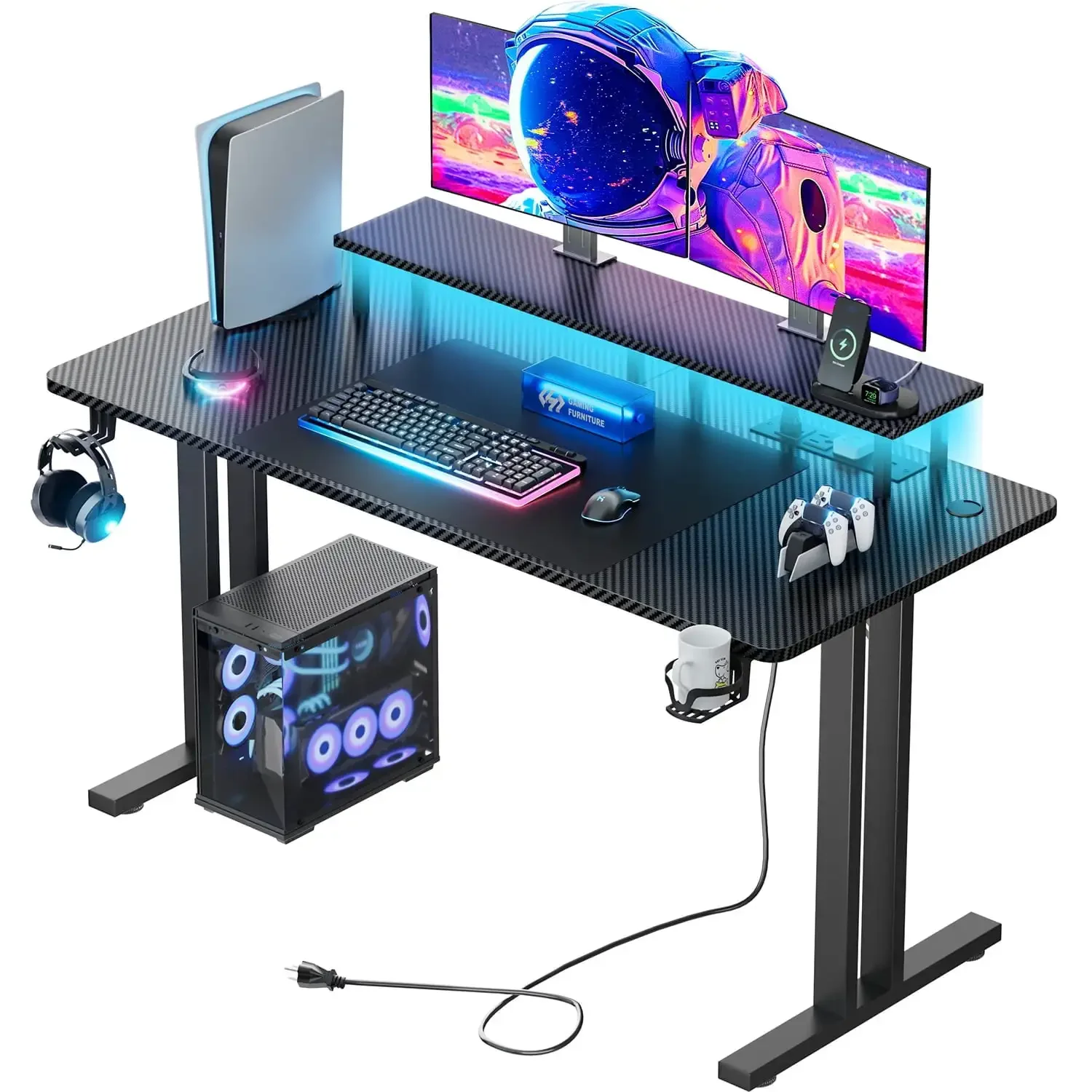 

47 inch Gaming Desk with LED Lights & Power Outlet, Computer Gamer Desk with Monitor Stand