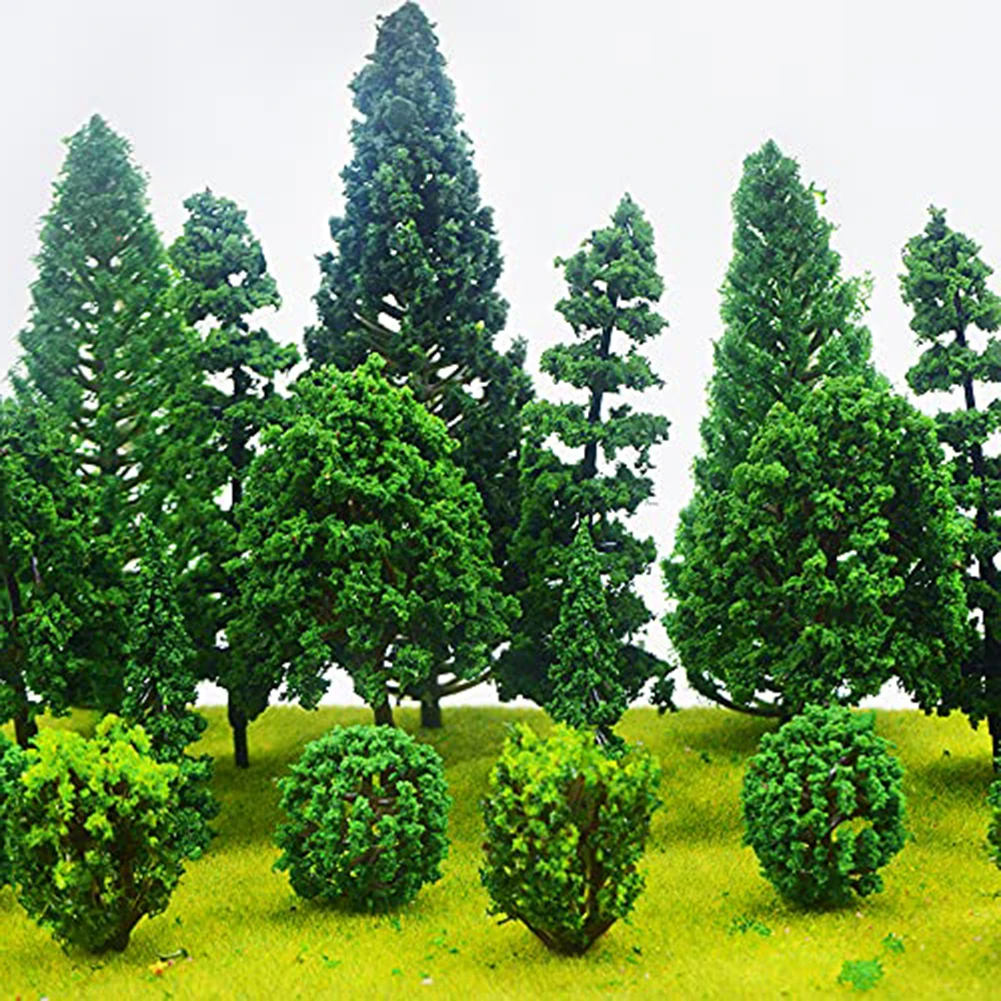 25pcs Mixed Height Miniature Trees 0.98-5.12in Plastic Green Foliage for Train Diorama Landscape Architectural Model