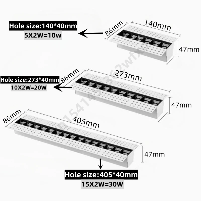 Luz descendente de AC85-265VLED regulable para techo, foco de luz no principal, 10W20W30W, luz de rejilla, iluminación interior incrustada cobleada