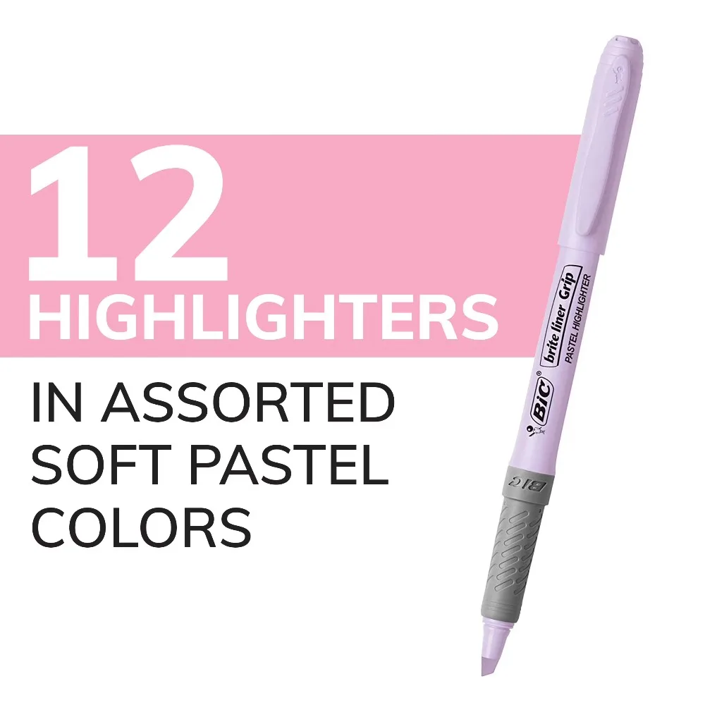 Grip Pastel Highlighters Assorted Colors Chisel Tip for School Office Supplies 12 Count Set Fluorescent Marker Pen Study Art Drawing Tools Stationery Gift view 3