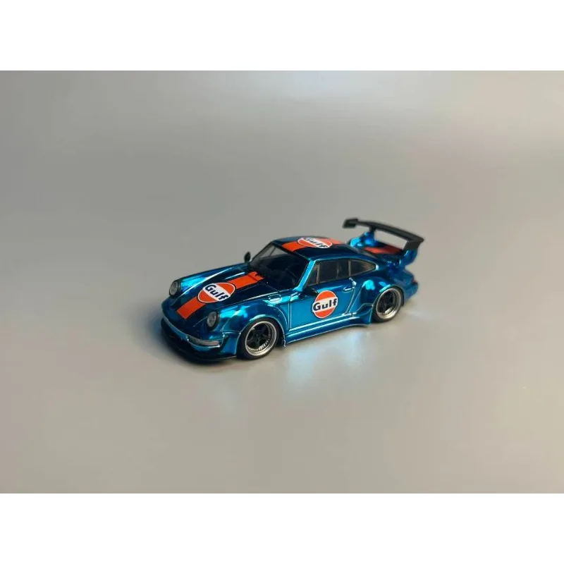 Flame 1:64 Porsche RWB 993 & 964 Chrome bleu livrée du golfe acrylique boîte d'affichage alliage voiture modèle Collection ornement cadeau jouets