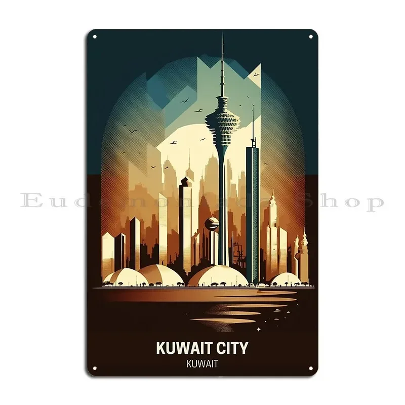 مدينة الكويت مناظر جولة من السماء وما بعد ذلك علامة معدنية ريترو سينما مخصص جدار ديكور نادي تين تسجيل ملصق #2