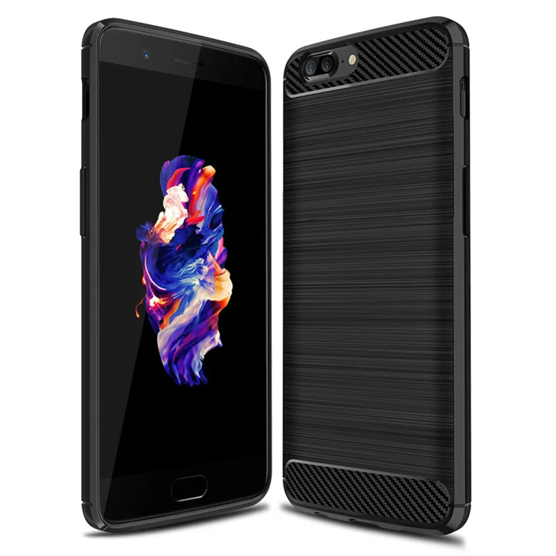 Matowy futerał silikonowy do Oneplus 5 1 + 5 TPU odporna na wstrząsy miękka tylna obudowa z włókna węglowego na jeden Plus 5 matowy futerał