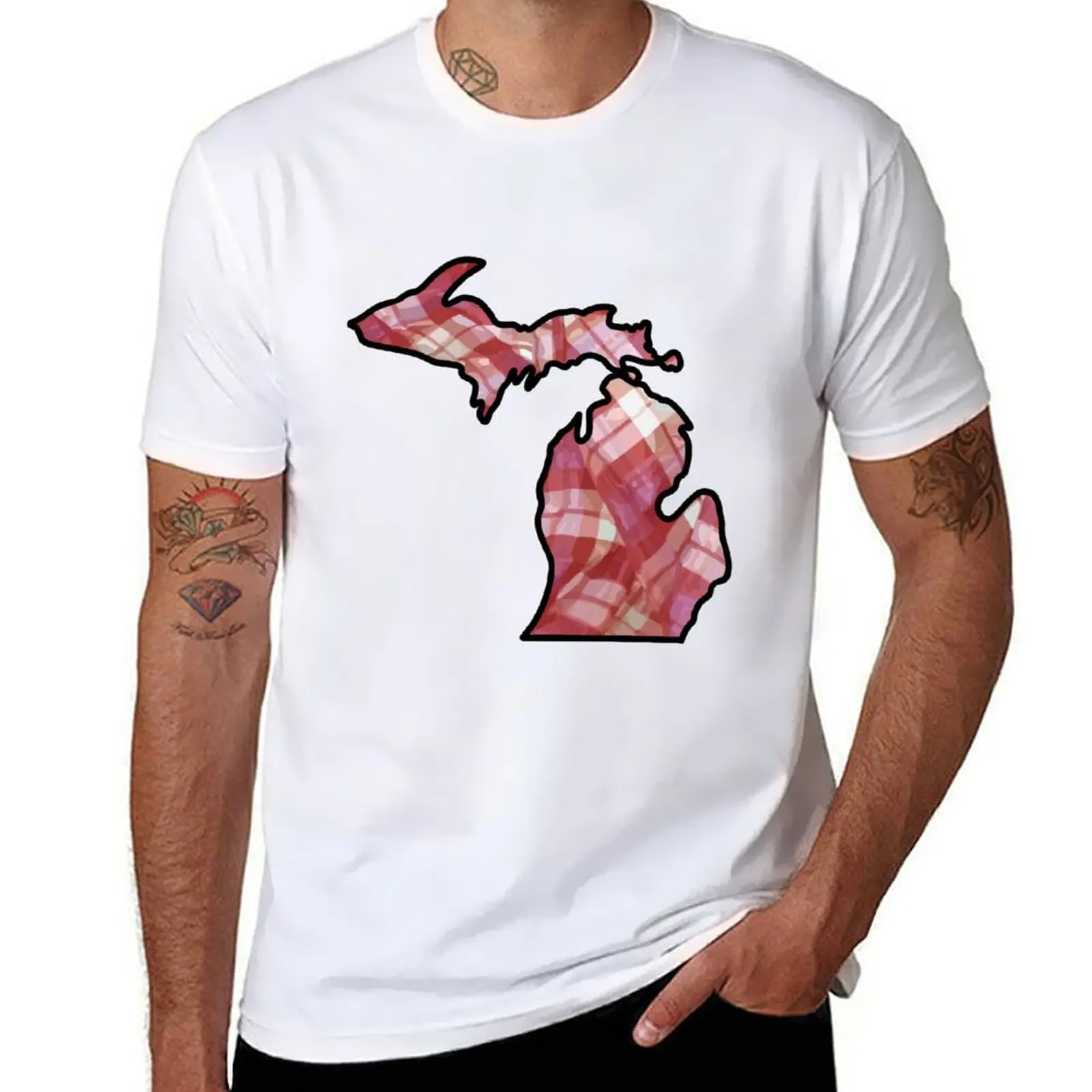 Michigan Color Block: Folded Red Plaid T-Shirt man t shirts high quality luxury brand man t shirts graphic T-Shirt
