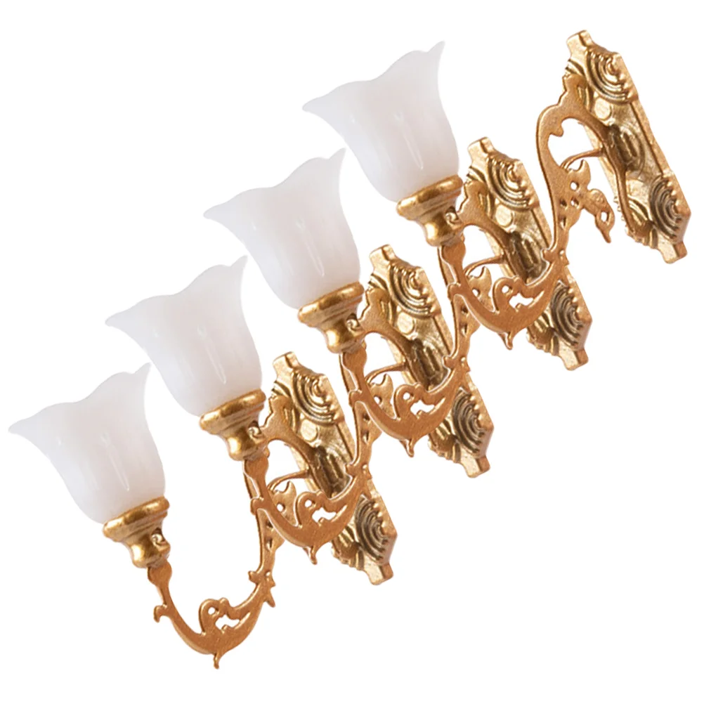 4 pezzi Retro Decor Lampada da parete per casa delle bambole Micro lampada paesaggistica Tavolo con sabbia fai da te Materiale decorativo Mini lampade nere luminose