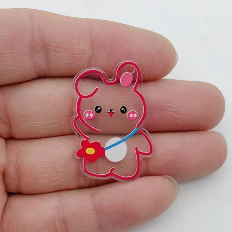 10pcs acrylic transparent cartoon teddy bear rabbit animal pendant DIY earrings bag keychain necklace view 4