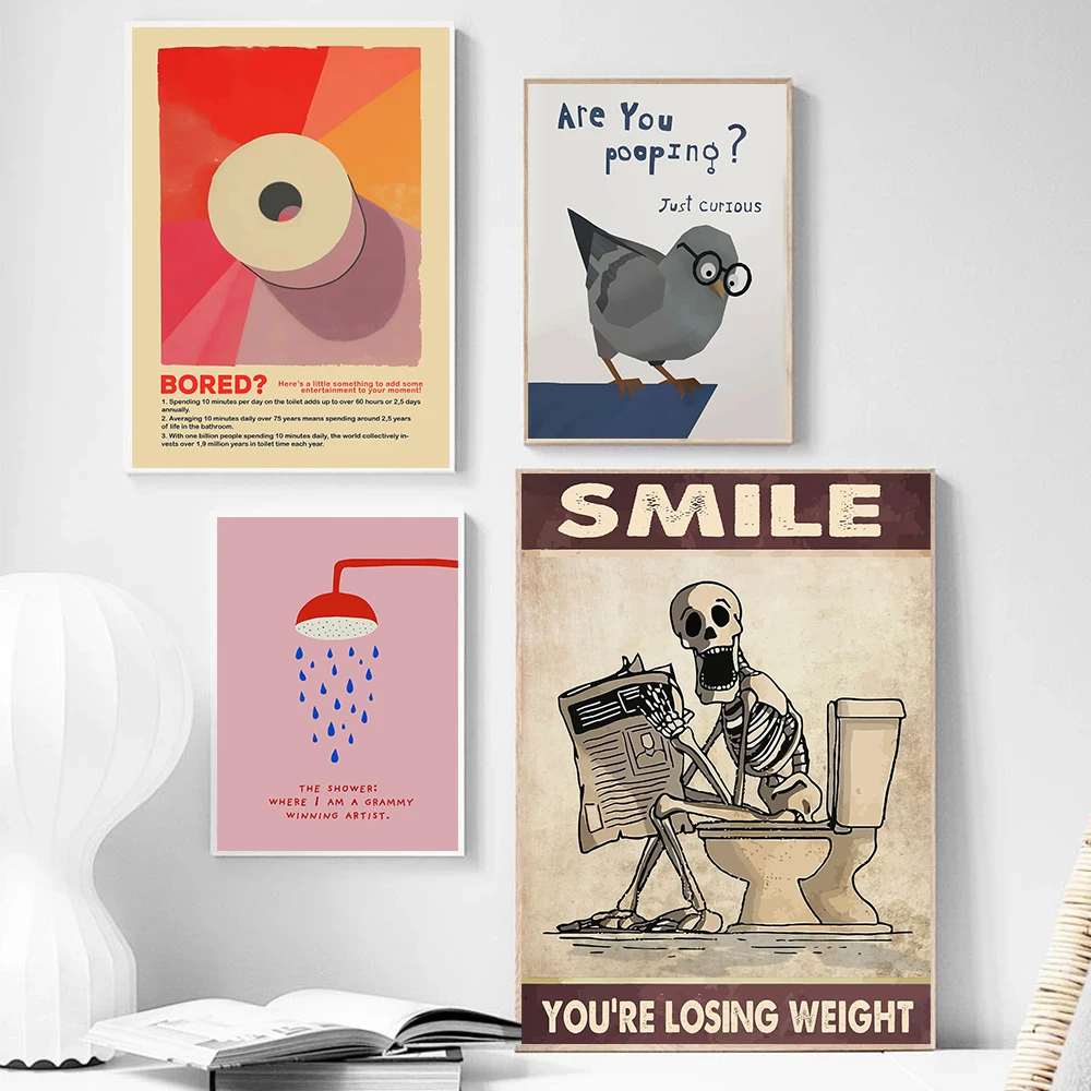 Funny Bathroom Posters Humorous Boring Toilet Shower Skeleton Modern Prints Canvas Painting Wall Pictures Home Living Room Decor
