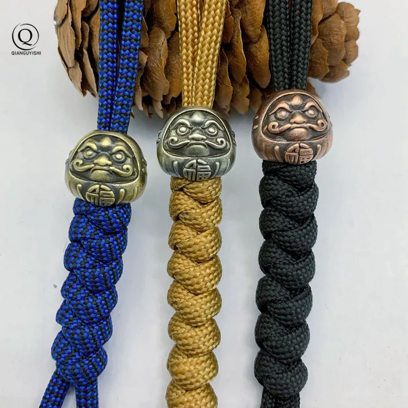 Japanese Dharma Egg Mascot Brass Knife Beads Lucky EDC Outdoor DIY Paracord Handmade Woven Lanyard Pendants Jewelry Accessories