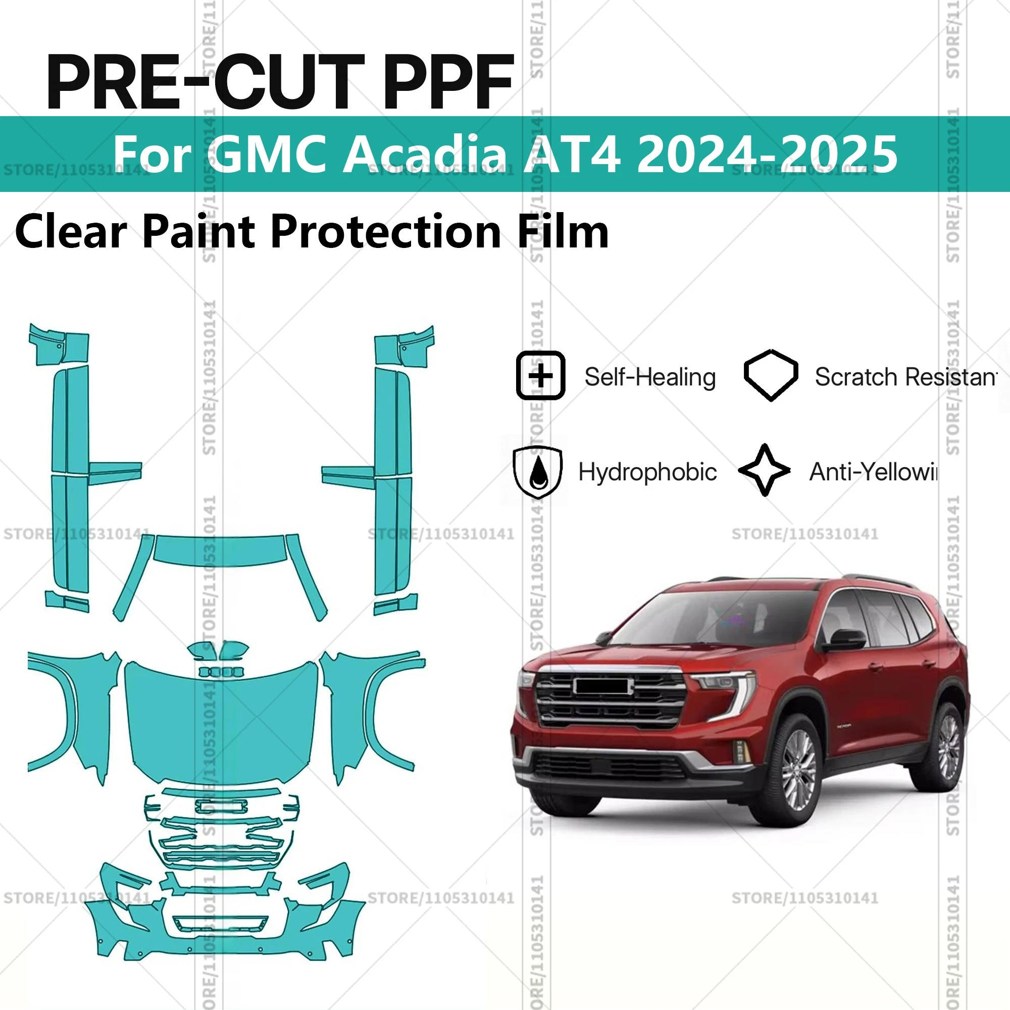 

Предварительно нарезанная прозрачная защитная пленка PPF для автомобилей, автомобильная пленка PPF для GMC Acadia AT4 2024-2025, передний комплект - пороги