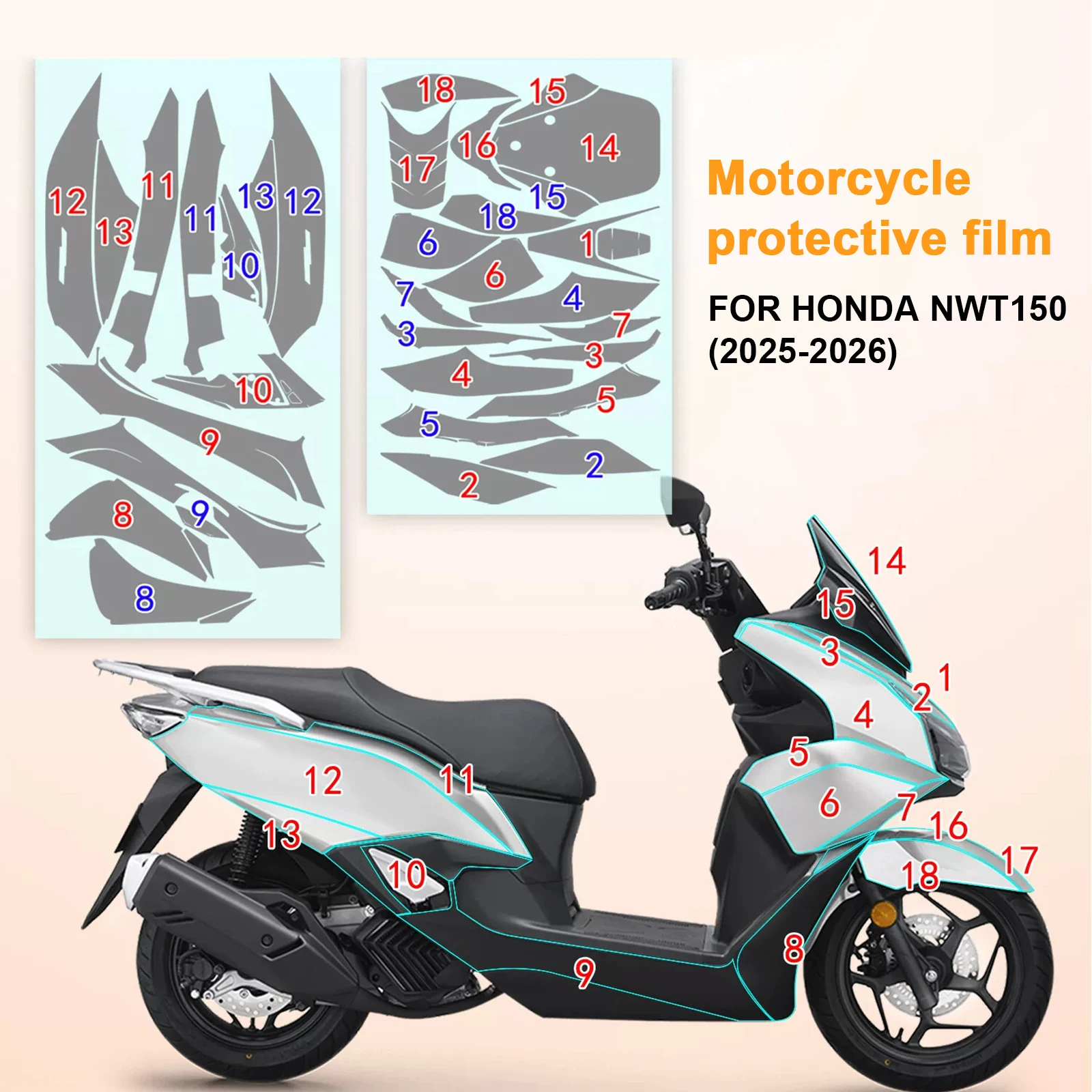 For Honda NWT150 2025 2026 Motorcycle Fairing Protective Film TPU Paint Protection PPF Anti-scratch Transparent Film