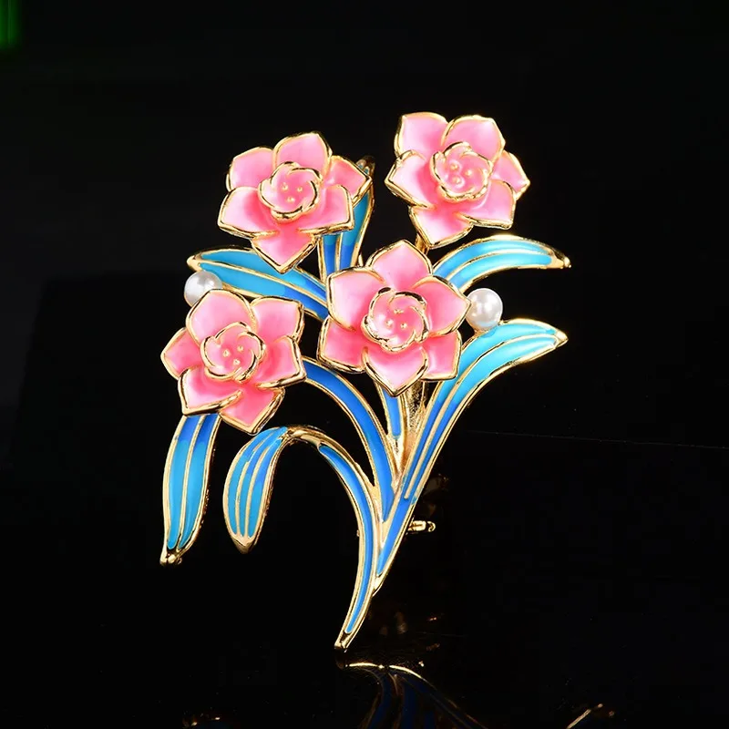 أنيقة المحكمة نمط الراقية المينا رسمت الفاوانيا بروش الصدار شيونغسام فستان باقة دبوس المرأة الإكسسوارات