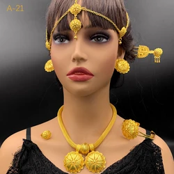 Ethiopian Flower Shape 24k Gold Plated 6pcs Jewelry Sets For Women Dubai Nigerian Luxury Necklace Jewellery Set Wedding Gifts