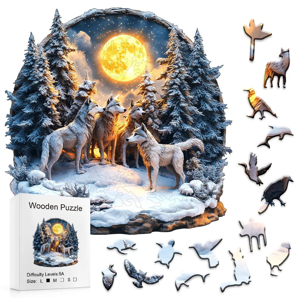 

3D Wooden Puzzle: Enchanted Wolf Forest - Premium Craft & Fun A gift for your lover, home decoration craft pendant