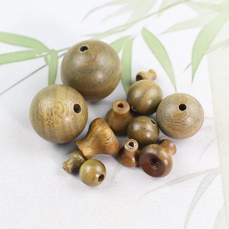 5 sets Natural Green Sandalwood Round Ball Three Holes End Beads Tri Links DIY Necklace Bracelets Wooden Connector Spacer Buckle