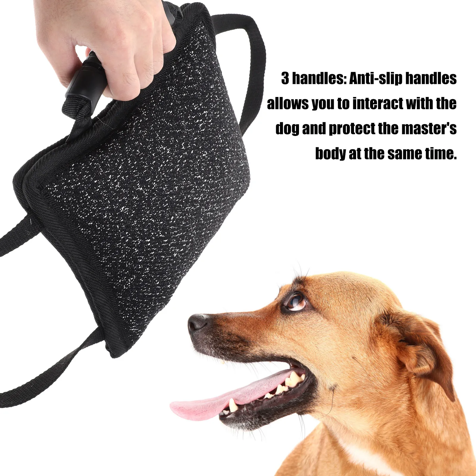 

Premium 3-Handle Bite Tug Pillow Heavy Duty Jute Dog Training Tool for Tug of War Ring Sport Activity Pet Bite Pillow