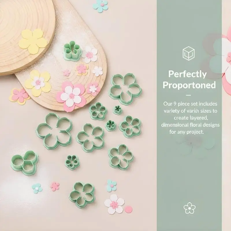 9Pcs Flower Fondant Cookie Cutter Baking Mold Set Cake Decorating Tools for Cupcake DIY Kitchen Accessory