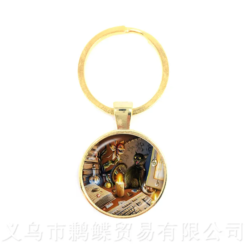 Fortune Cat Keychains 25mm Round Glass Dome Cat Pattern Series Keyring Cat Lover Creative Gift Can Customize Your Beloved Pet