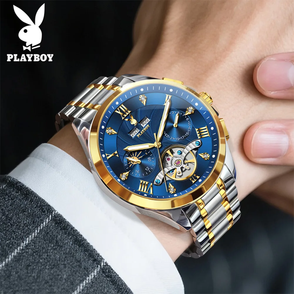 PLAYBOY Watches Luxury Man Skeleton Automatic Mechanical Watch