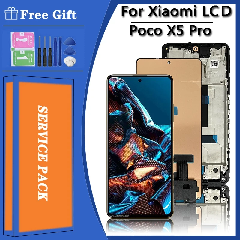 

6.67“AMOLED Original for Xiaomi Poco X5 Pro LCD 22101320G, 22101320I Display screen digitizer Assembly For poco x5pro lcd frame