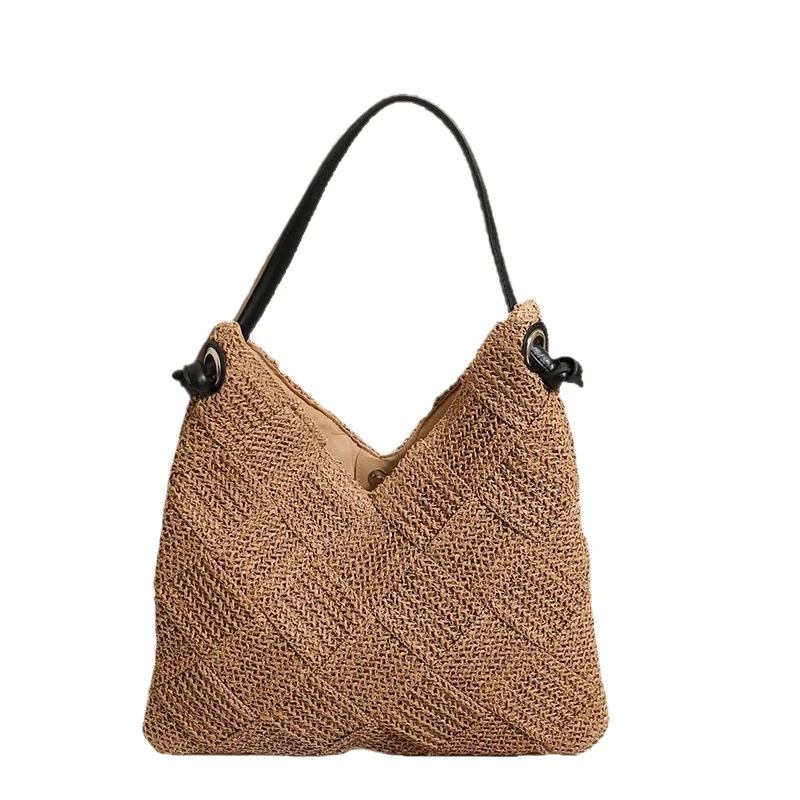 

Women's Top Handle Square Patterned Straw Woven Shoulder Bag Summer Beach Vacation Resort Solid Color