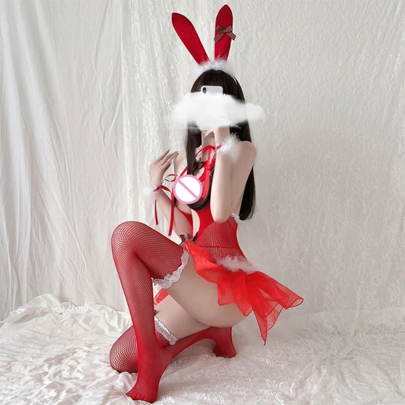 لوليتا فتاة أنيمي شبكة بيكيني الصدرية تنورة عالية الخصر تخزين الملابس الداخلية مجموعة