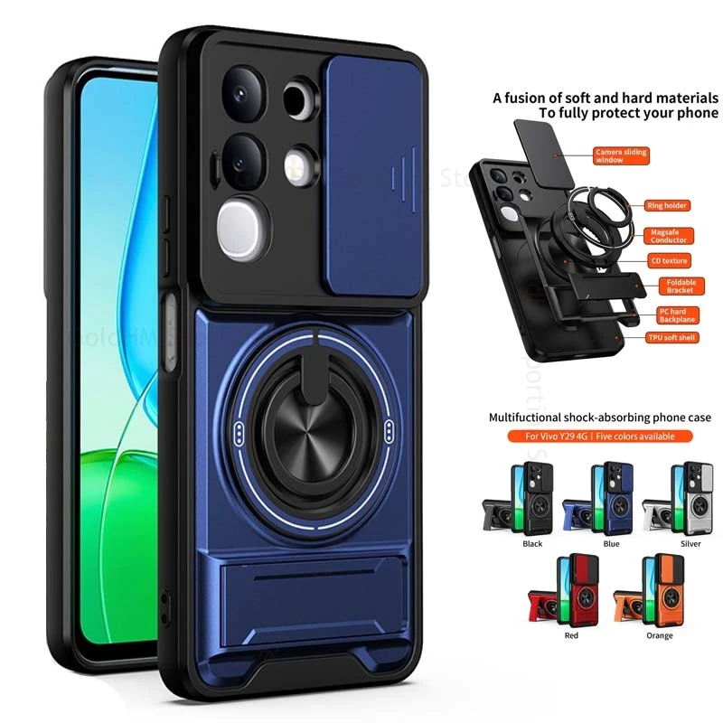 

Slide Lens Protector Magnetic Phone Case For vivo V60 Lite X200 FE 5G Heavy Dut Ring Stand Cover For VIVO Y400 Y39 Y29 Y31 Y19S